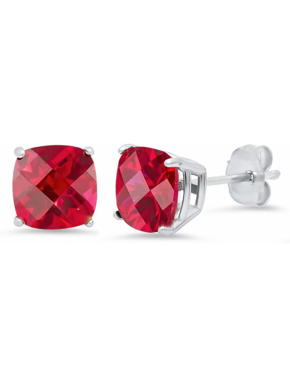 8MM Cushion Cut Gemstone Stud Earrings in 925 Sterling Silver for Women